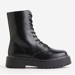 H&M Sleek Black Lace-Up Combat Boots
